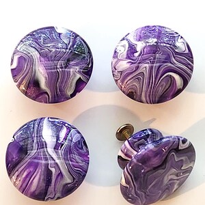Hand Painted Fluid Art Wood Knobs Amethyst Purple Silver Agate Geode Series Resin Cabinet Pulls Dresser Hardware