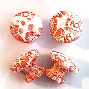 Hand Painted Wooden Cabinet Knobs  Orange White Fluid Art Resin Hardware