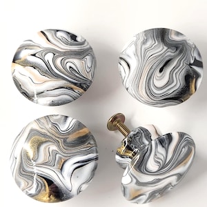 Black Gold Marble Hand Painted Cabinet Knobs Luxury White  Silver Agate Resin Drawer Pulls