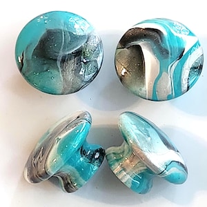 Hand Painted Cabinet Knobs Turquoise Black Silver Resin Sealed