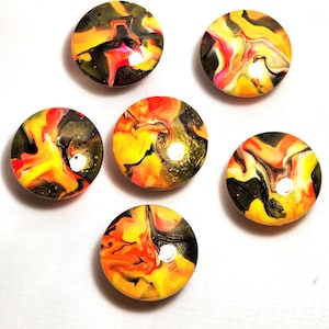 Hand Painted Cabinet Knobs Neon Orange  Yellow Black Resin Finish Set of 6