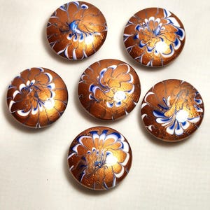 Hand Painted Knobs White Copper Blue Resin Finish Set of 6