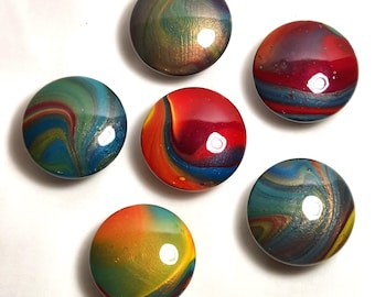 Hand Painted Wooden Cabinet Knobs Swirling Green Red Resin Decorative Hardware Set