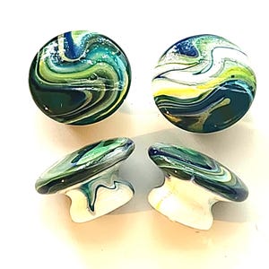 Hand Painted Wooden Cabinet Knobs/Fluid Art Resin Hardware Green Blue Swirling