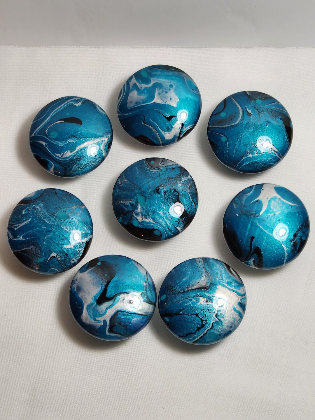 Cabinet Door Knobs Hand Painted Dark Teal Silver Black Wooden - Etsy