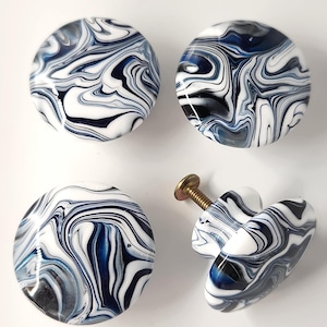 Blue Lapis Agate Cabinet Knobs Luxury Navy Silver Resin Drawer Pulls Hand Painted Geode Dresser Hardware