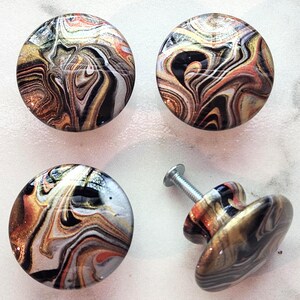 Black Gold Metallic Cabinet Knobs Luxury Copper Silver Resin Drawer Pulls Hand Painted Agate Dresser Hardware
