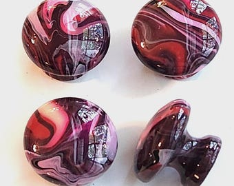 Hand Painted Wooden Cabinet Knobs Resin Sealed Colorful Hardware Burgandy White