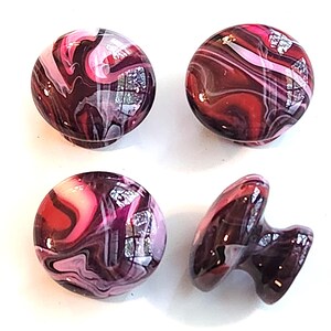Hand Painted Wooden Cabinet Knobs Resin Sealed Colorful Hardware Burgandy White