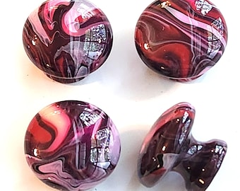 Hand Painted Wooden Cabinet Knobs Resin Sealed Colorful Hardware Burgandy White