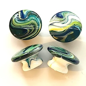 Hand Painted Wooden Cabinet Knobs / Fluid Art Resin Hardware Green Blue Swirling