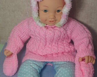 Hand Knit Hooded Baby Back Zipper Sweater Newborn Winter Spring Fall Hand Made Accessories Shower gift Baby Basket Filler