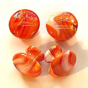 Hand Painted Wooden Cabinet Knobs / Orange Gold White Swirl Resin Hardware