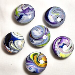 Hand Painted Cabinet Knobs Purple Green  Blue  Gold Resin Finish Set of 6