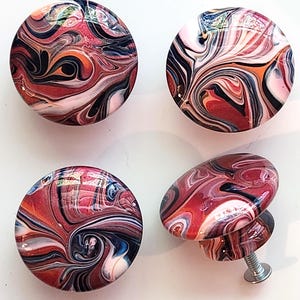 Hand Painted Wooden Cabinet Knobs Indigo Blue White Burgandy Metallic Tangerine Orange Drawer Pulls
