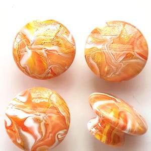 Hand Painted Wooden Cabinet Knobs Tangerine Orange Gold White Marble Look Resin Hardware