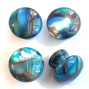 Hand Painted Wooden Cabinet Knobs blue copper turquoise white Marble Look Fluid Art Resin Hardware