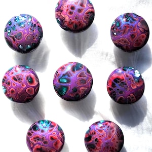 Hand Painted Wooden Cabinet Knobs – Set of 8 – Resin Sealed Colorful Hardware-Outer Space Look
