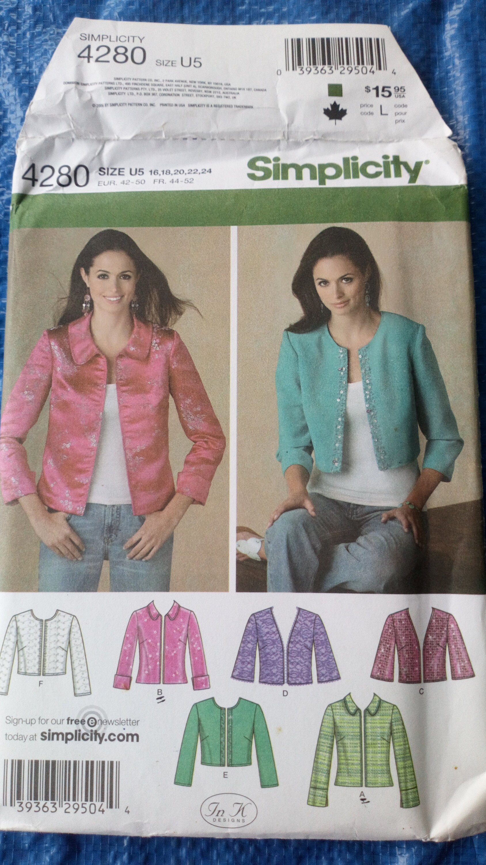 Misses'  Misses' Jackets With Front And Sleeve Variations 2760 Simplicity Uncut and Factory Folded