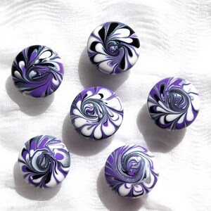 Hand Painted Wooden Cabinet Knobs – Swirling Purple White Resin Decorative Hardware (Set of 6)
