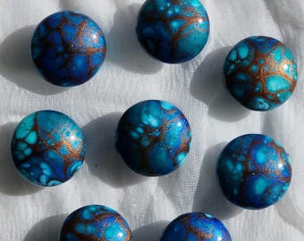 Cabinet Door Knobs Hand Pained  Blue, Copper, Turquoise, White Wooden Resin Kitchen Bathroom Dresser Home Decorative Ships from the USA
