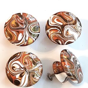 Metallic Fluid Art Wood Knobs Gold Bronze Copper White Swirl Resin Cabinet Pulls Dresser Hardware
