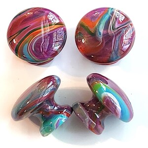 Hand Painted Wooden Cabinet Knobs Swirling Fluid Art Hardware-Maroon Blue Rainbow
