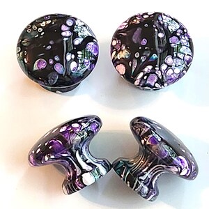 Hand Painted Wooden Cabinet Knobs  Black Purple Resin Sealed Outer Space