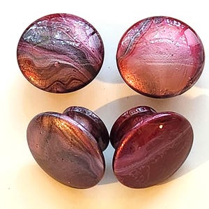 Hand Painted Knobs Swirling Metallic Maroon Resin Finish