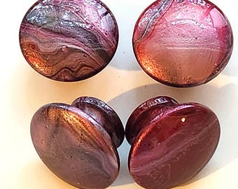 Hand Painted Knobs Swirling Metallic Maroon Resin Finish