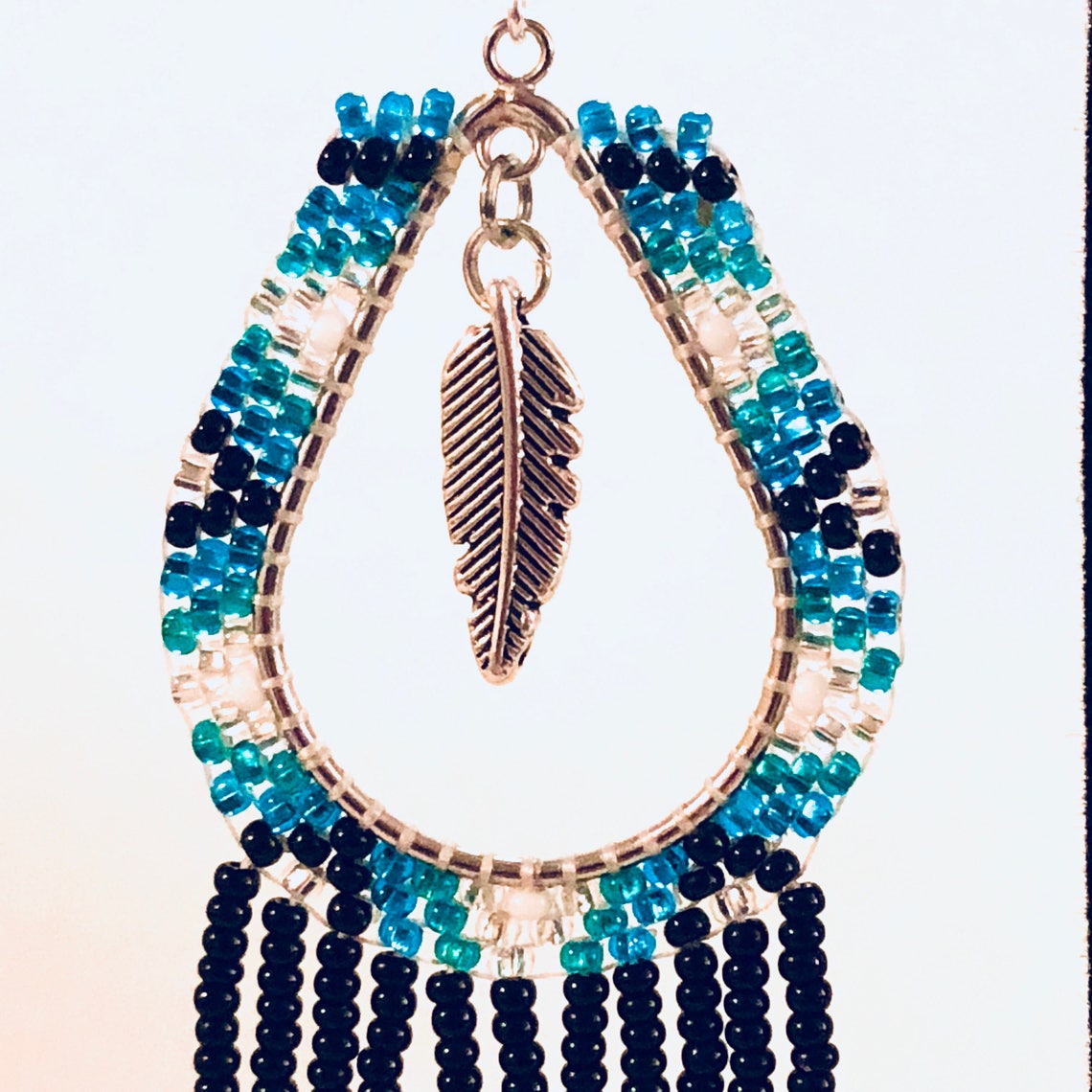 Native American Style beaded teardrop fringe earrings with | Etsy