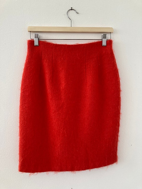 vintage orange fuzzy wool pencil skirt / 28in wai… - image 4
