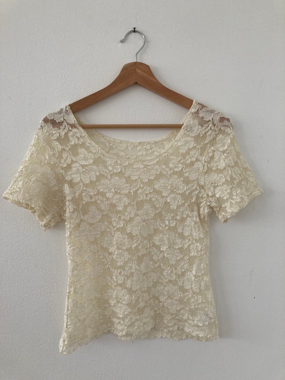 vintage 90’s soft grunge sheer white lace baby tee