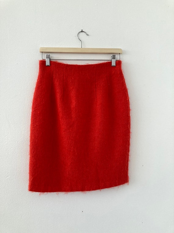 vintage orange fuzzy wool pencil skirt / 28in wai… - image 1