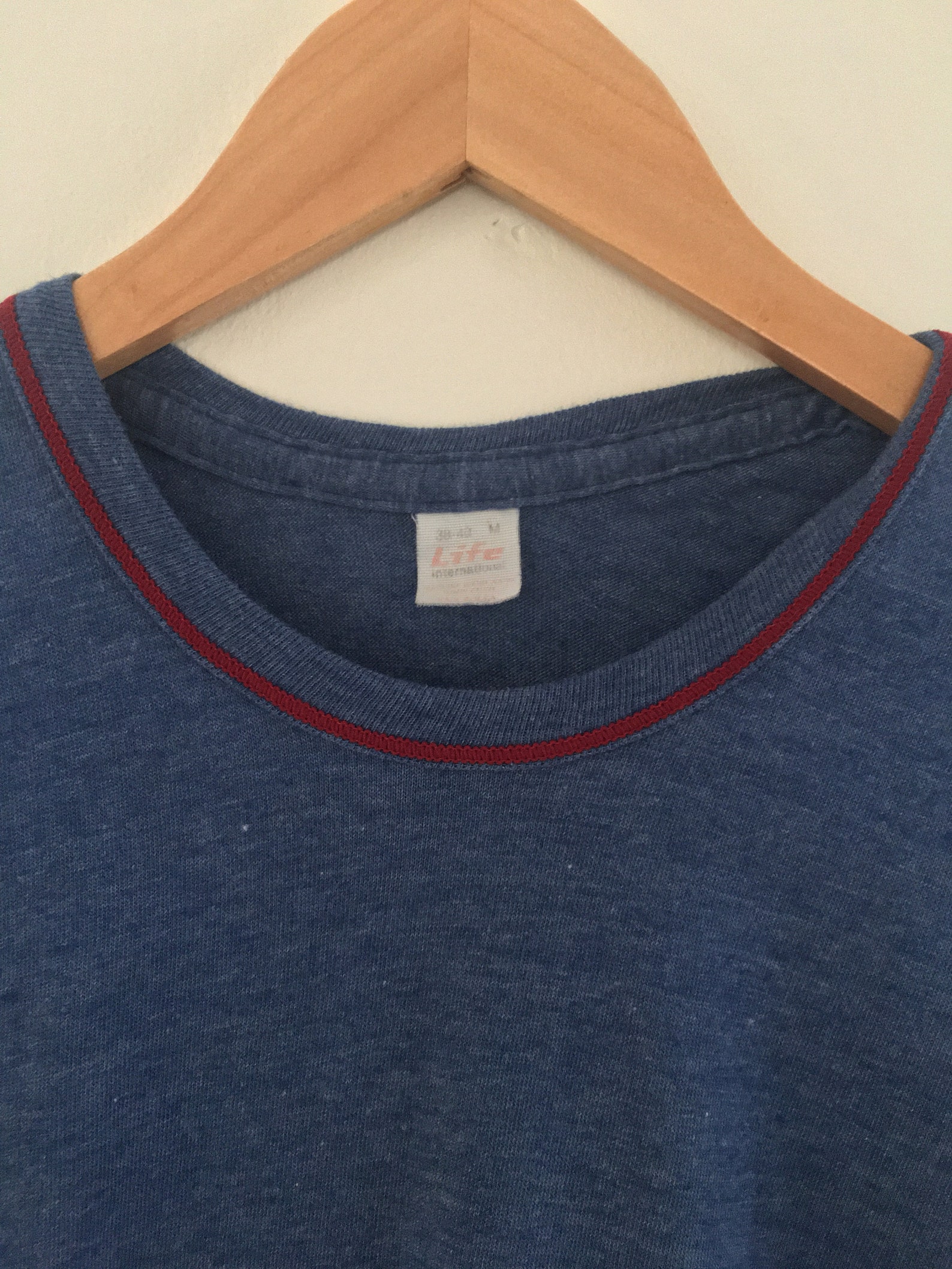 Vintage 70's soft blue ringer tee with burgundy trim // | Etsy