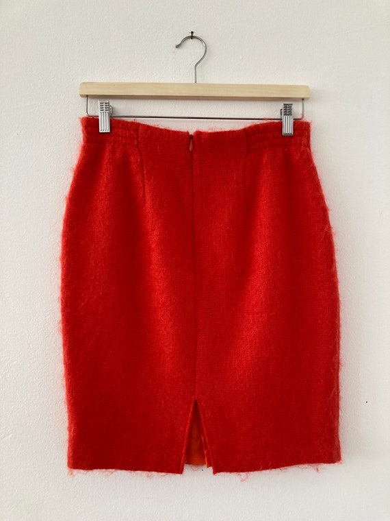 vintage orange fuzzy wool pencil skirt / 28in wai… - image 5
