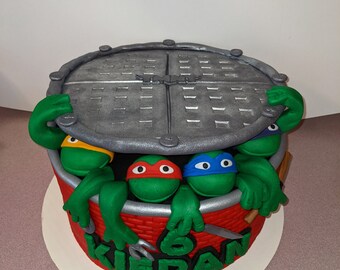Fondant teenage mutant ninja turtle cake topper/Fondant ninja turtle/Fondant TMNT cake topper/Ninja turtle Sewer lid/Ninja turtle party