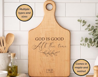 Tabla de cortar grabada, Dios es bueno, Regalos personalizados, Regalos de boda cristianos, Regalos de cocina, Pareja cristiana, Regalos basados en la fe