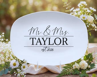 Monogram Wedding Platter, Mr & Mrs gifts, Est Date, Wedding Keepsake, Personalized Gift for Couple, Custom Wedding Gifts, Wedding Name Gift