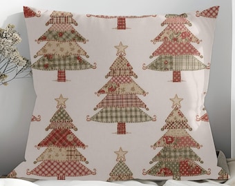 Christmas Pillow COVER, Patchwork Trees Throw Pillow, Polyester Square Pillow Cover, Multiple sizes (14", 16", 18", 20") Home Decor Gifts