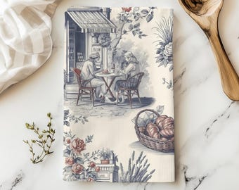 French Country Tea Towel, Toile Kitchen Towel, Cotton Towel, French Decor, French Country Kitchen, Gift for her, Hostess Gift