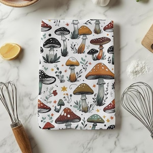 Boho Mushroom Tea Towel, Kitchen Towel, Flour Sack Towel, Cotton Towel, Home Decor, Bohemian Dishcloth, Mushroom Lover Gift, Gift for her