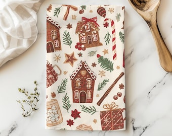 Torchon de Noël, torchon en pain d'épice, décoration d'intérieur de Noël de style vintage, sac de farine, torchon, cadeau pour elle, cadeau d'hôtesse
