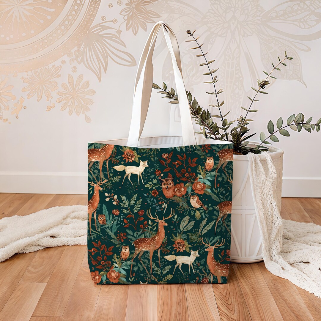 Woodland Animal Tote Bag Nature Love Bag Cute Carryall Bag Perfect 