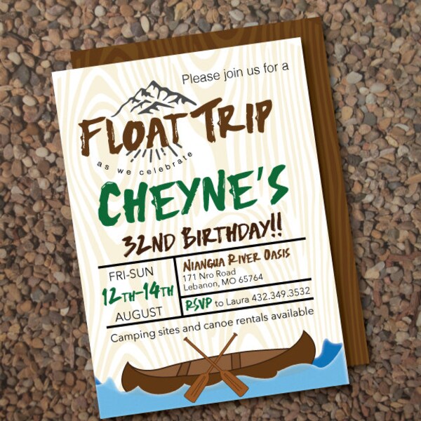 Float trip invitation- Camping party birthday invitation, printable invitation, any age birthday, boy or girl - Custom Outdoor Party Invite