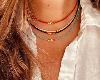 Gold Bead Choker, Black Choker, Gold Beaded Choker, Minimalist Choker Necklace, Beaded Choker Necklace, Delicate Chokers, White Choker