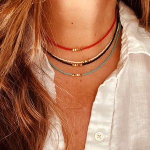 Gold Bead Choker, Black Choker, Gold Beaded Choker, Minimalist Choker Necklace, Beaded Choker Necklace, Delicate Chokers, White Choker