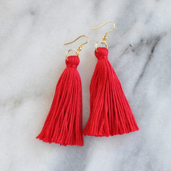 Red Tassel Earrings, Mini Tassel Earrings, Boho Earrings, Long Tassel Earrings, Red Tassle Earrings, Best Gifts for Her, Dangle Earrings