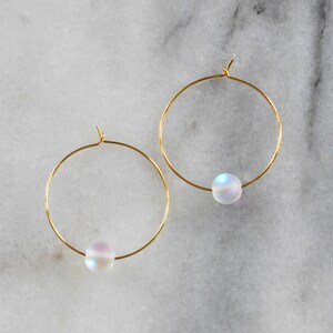 Tiny Holographic Hoop Earrings, Aurora Borealis Earrings, Gold Hoop Earrings, Silver Hoop Earrings, Holographic Earrings, Quartz Hoops