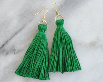 Emerald Green Tassel Earrings, Mini Tassel Earrings, Kelly Green Earrings, Irish St Patricks Day Earrings, Tassle Earrings, Long Tassel